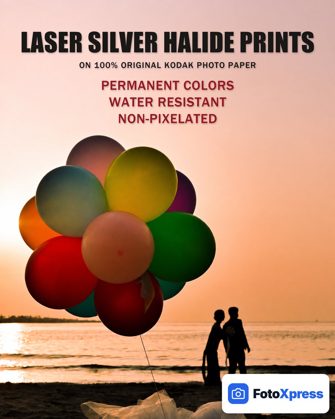 Laser silver halide prints on 100% original Kodak photo paper — permanent colours, water resistant, non-pixelated